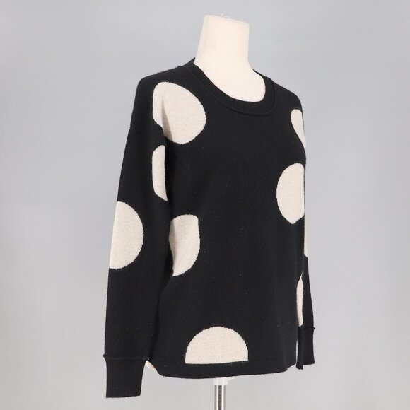 KOKUN 100% Cashmere Polka Dot Crewneck Sweater Black White Size S - Picture 2 of 6
